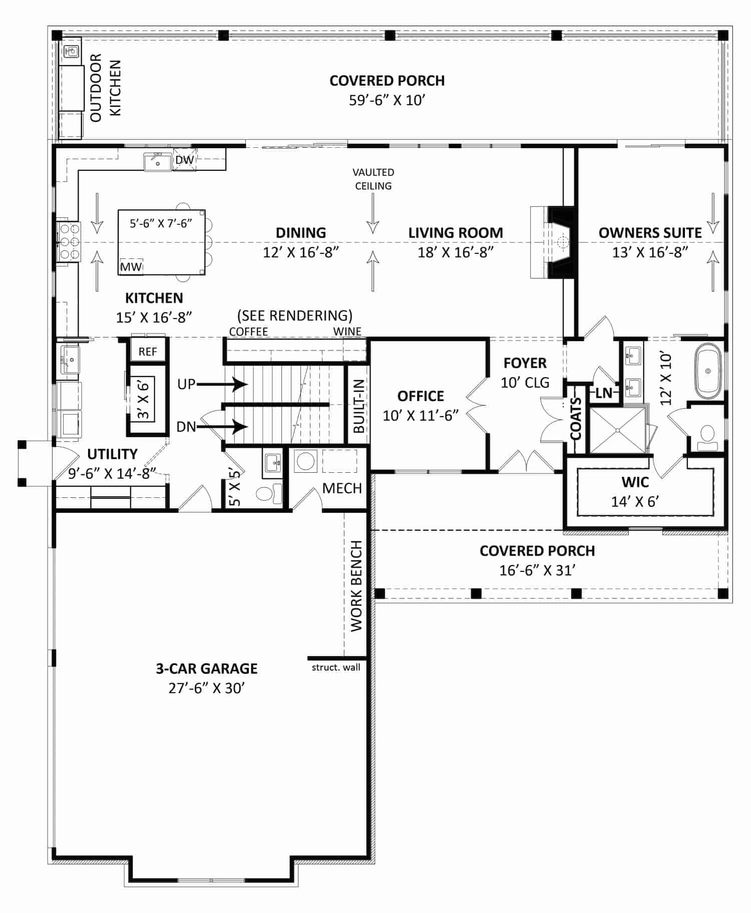 Main Level of Modern Farmhouse Plan #106-1331