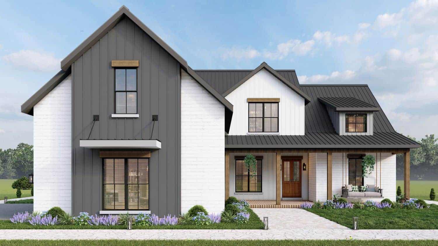 Front elevation of Modern Farmhouse home (ThePlanCollection: House Plan #106-1331)