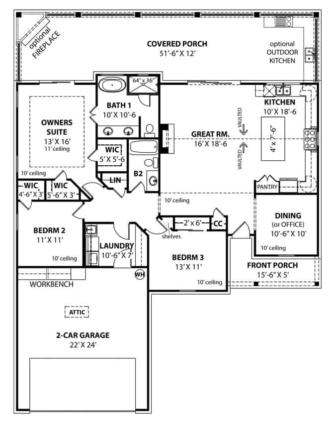 Main Level of Ranch Plan #106-1332