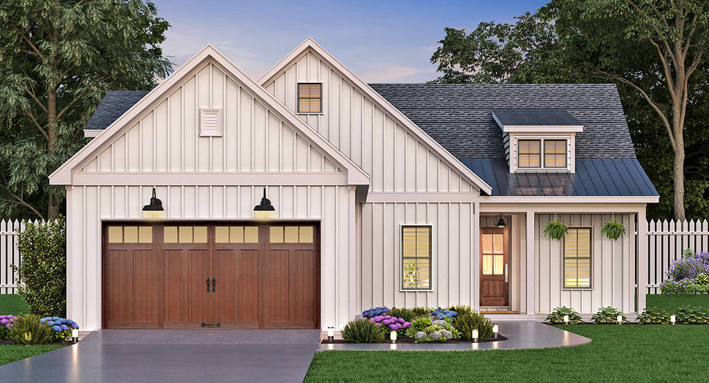 Front elevation of Ranch home (ThePlanCollection: House Plan #106-1332)