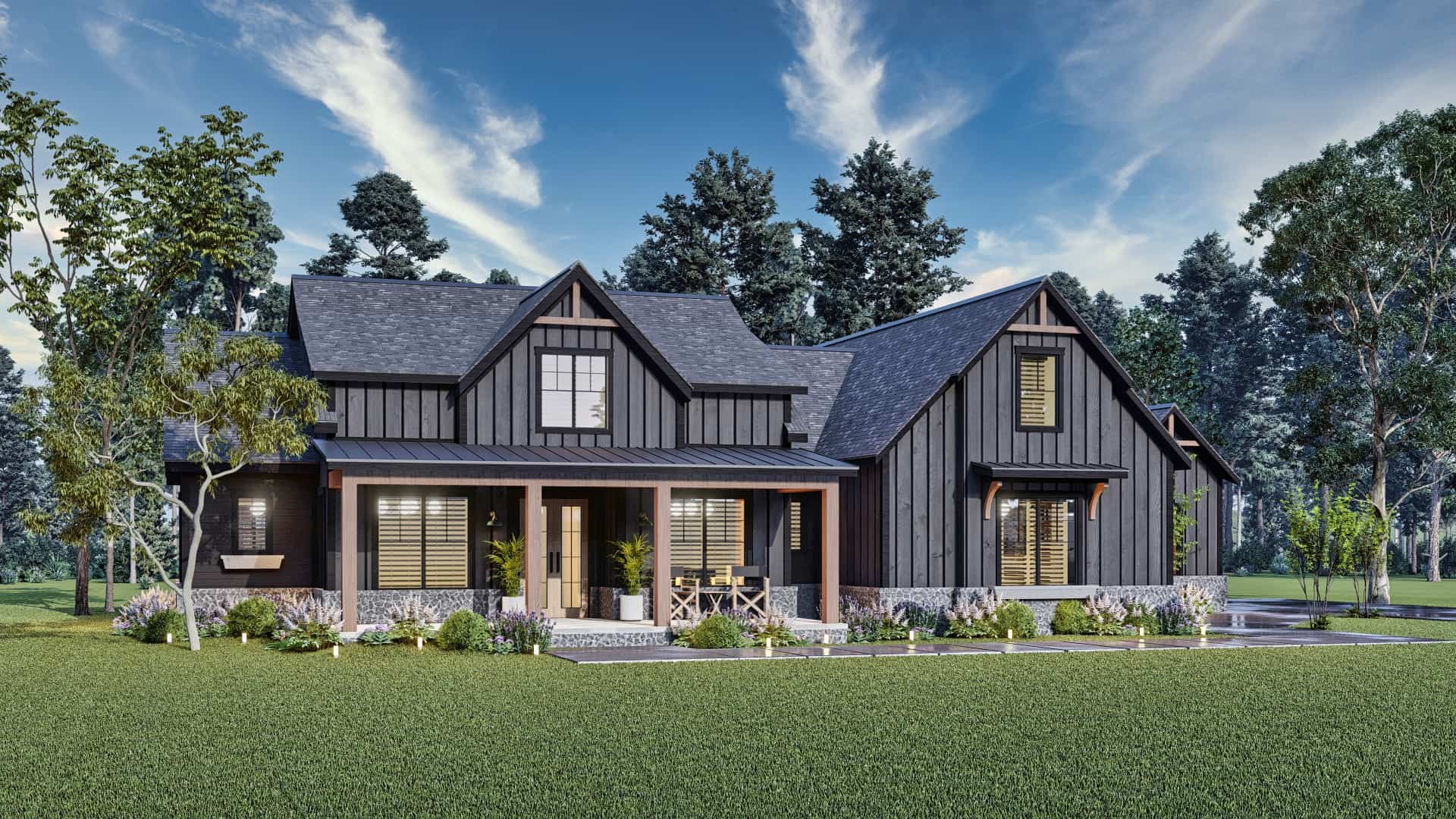 Front elevation of Modern Farmhouse home (ThePlanCollection: House Plan #106-1340)