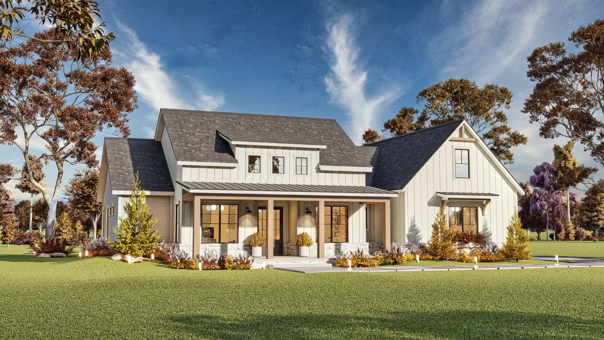Front elevation of Modern Farmhouse home (ThePlanCollection: House Plan #106-1341)