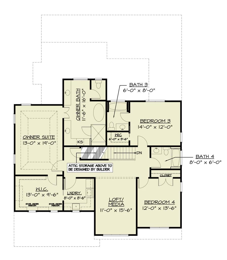 Upper Level of Modern Farmhouse Plan #106-1342