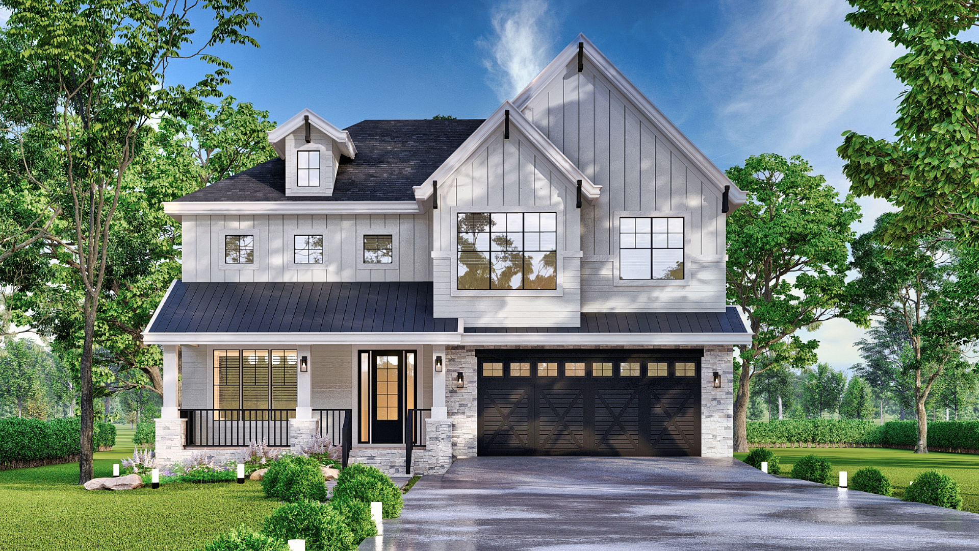 Front elevation of Modern Farmhouse home (ThePlanCollection: House Plan #106-1342)