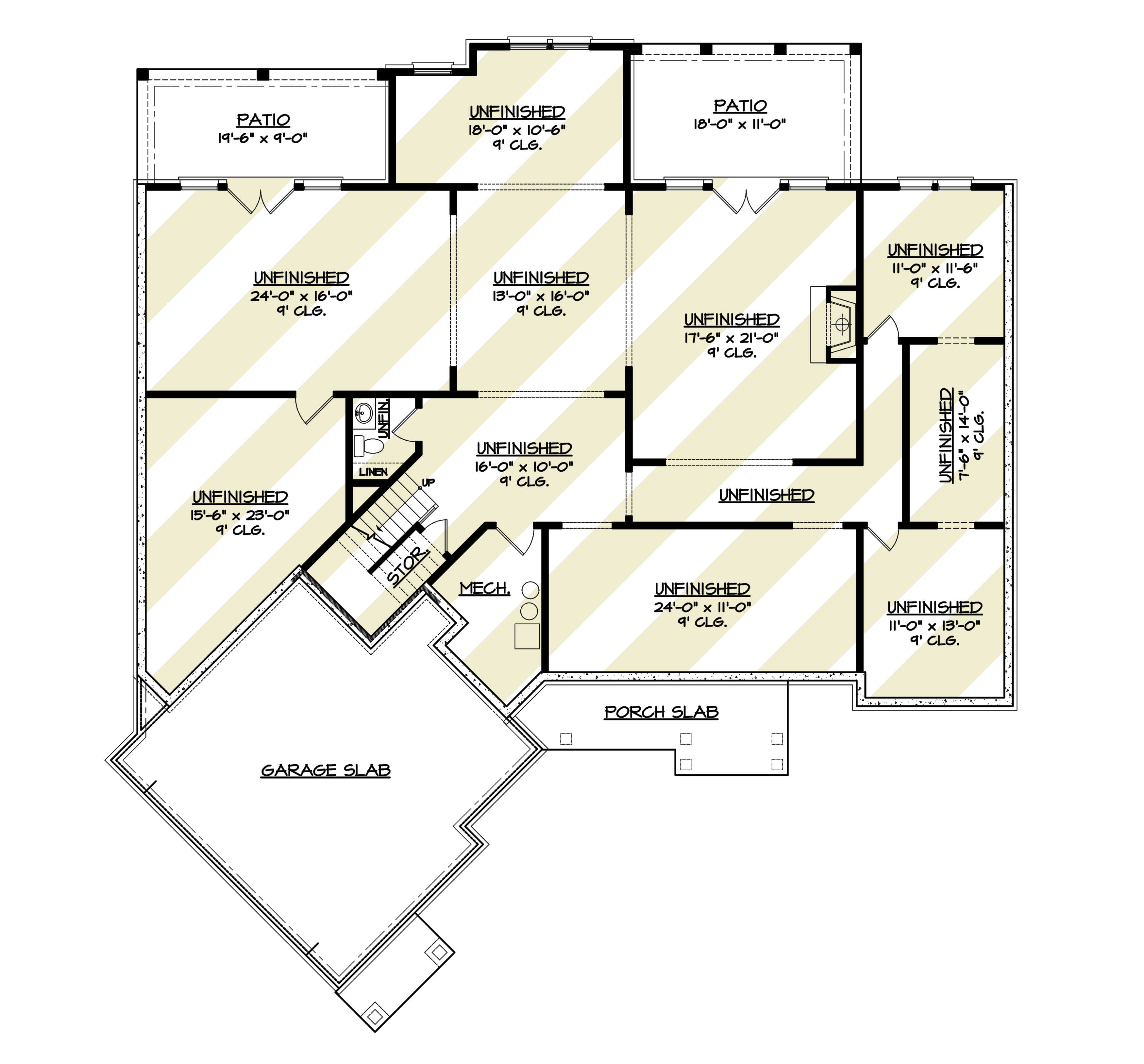 Basement of Modern Farmhouse Plan #106-1344