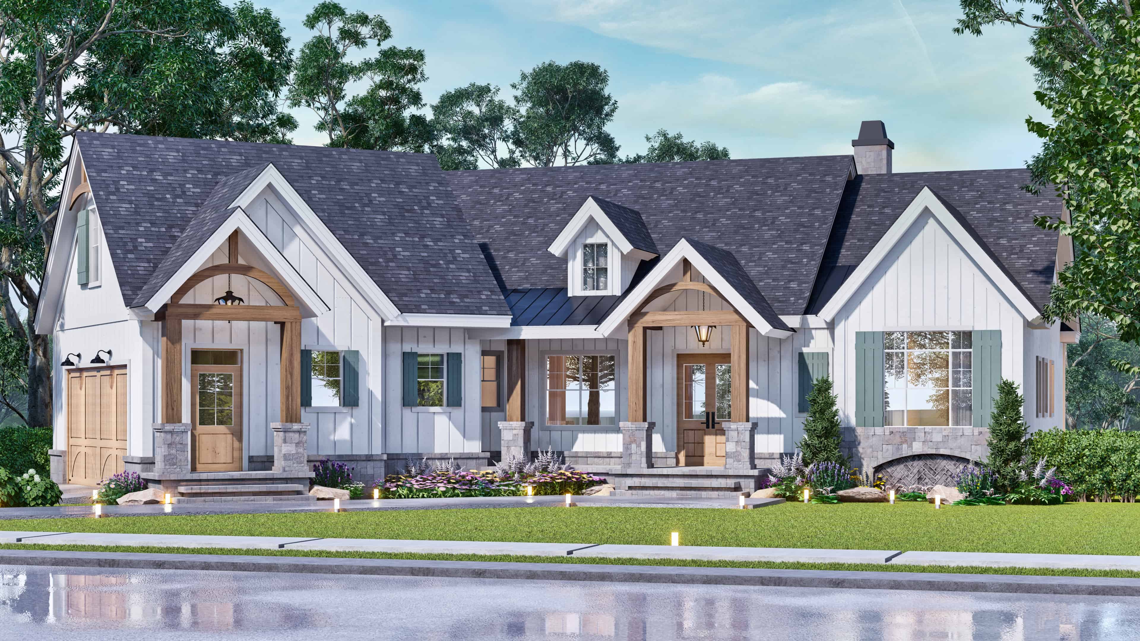 Front elevation of Modern Farmhouse home (ThePlanCollection: House Plan #106-1344)