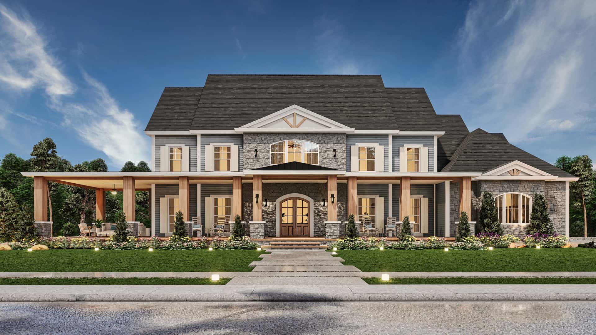Front elevation of Luxury home (ThePlanCollection: House Plan #106-1345)