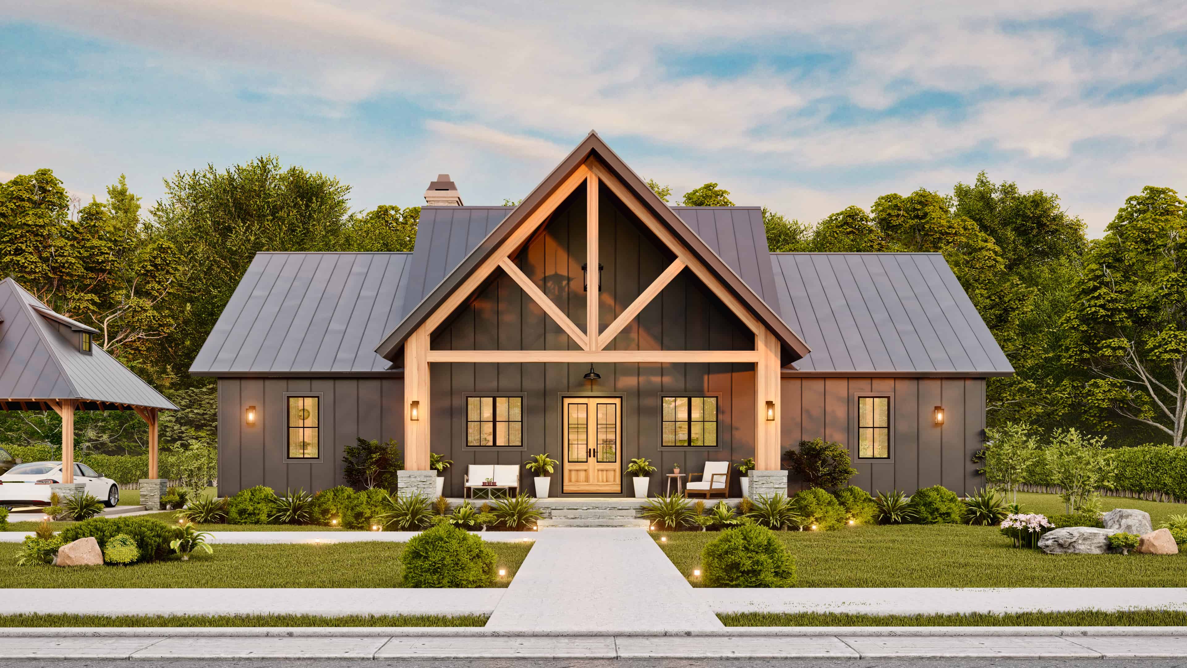 Front elevation of Modern Farmhouse home (ThePlanCollection: House Plan #106-1347)