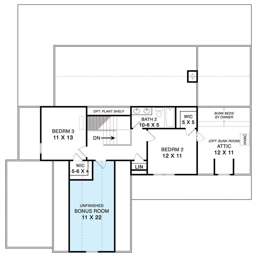 Upper Level of Modern Farmhouse Plan #106-1348