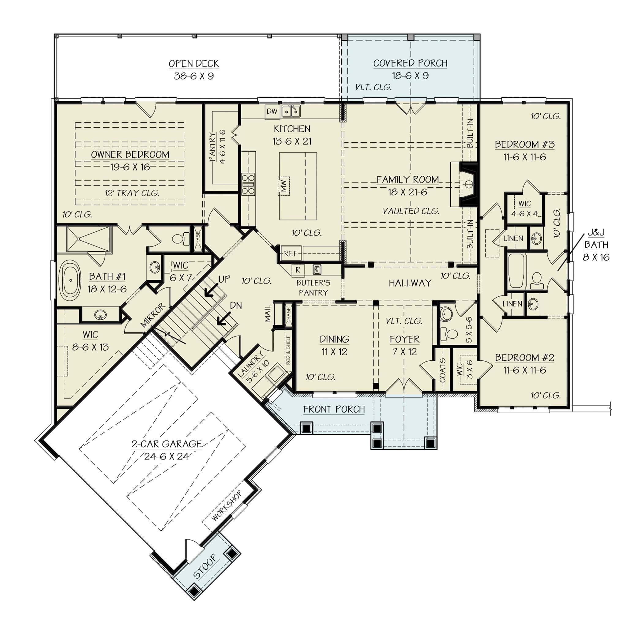 Main Level of Modern Farmhouse Plan #106-1349