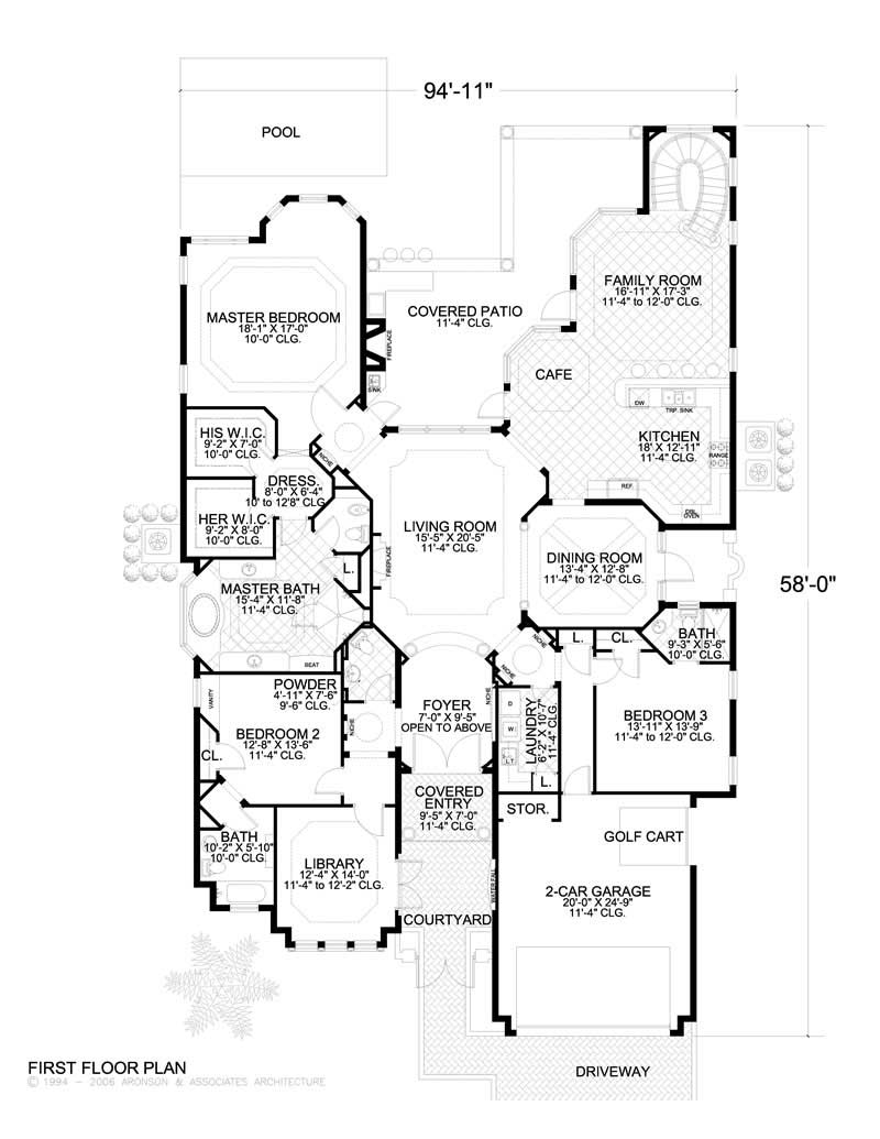 Floor Plan First Story of Mediterranean Plan #107-1001
