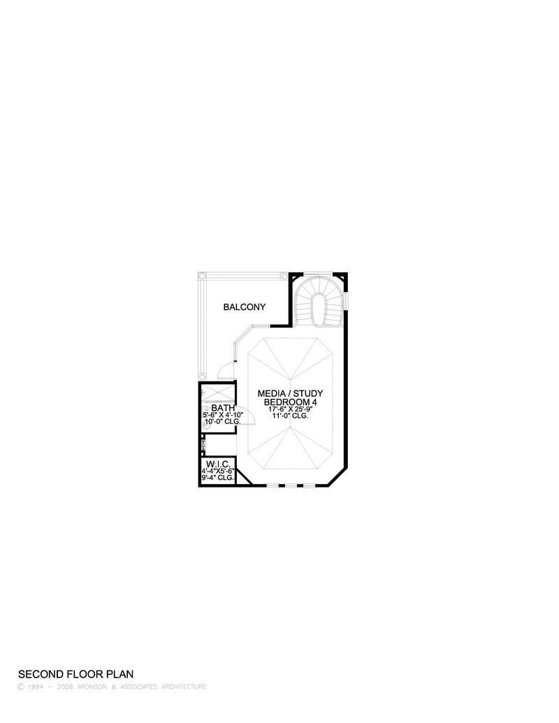 Floor Plan Second Story of Mediterranean Plan #107-1001