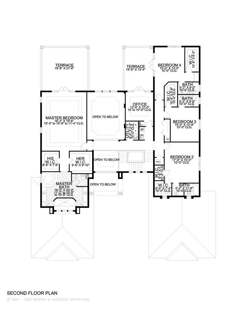 Floor Plan Second Story of Luxury Plan #107-1002