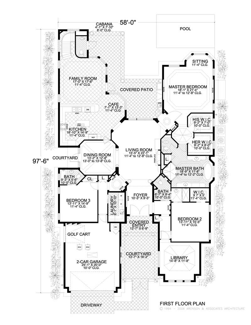 Floor Plan First Story of Mediterranean Plan #107-1004