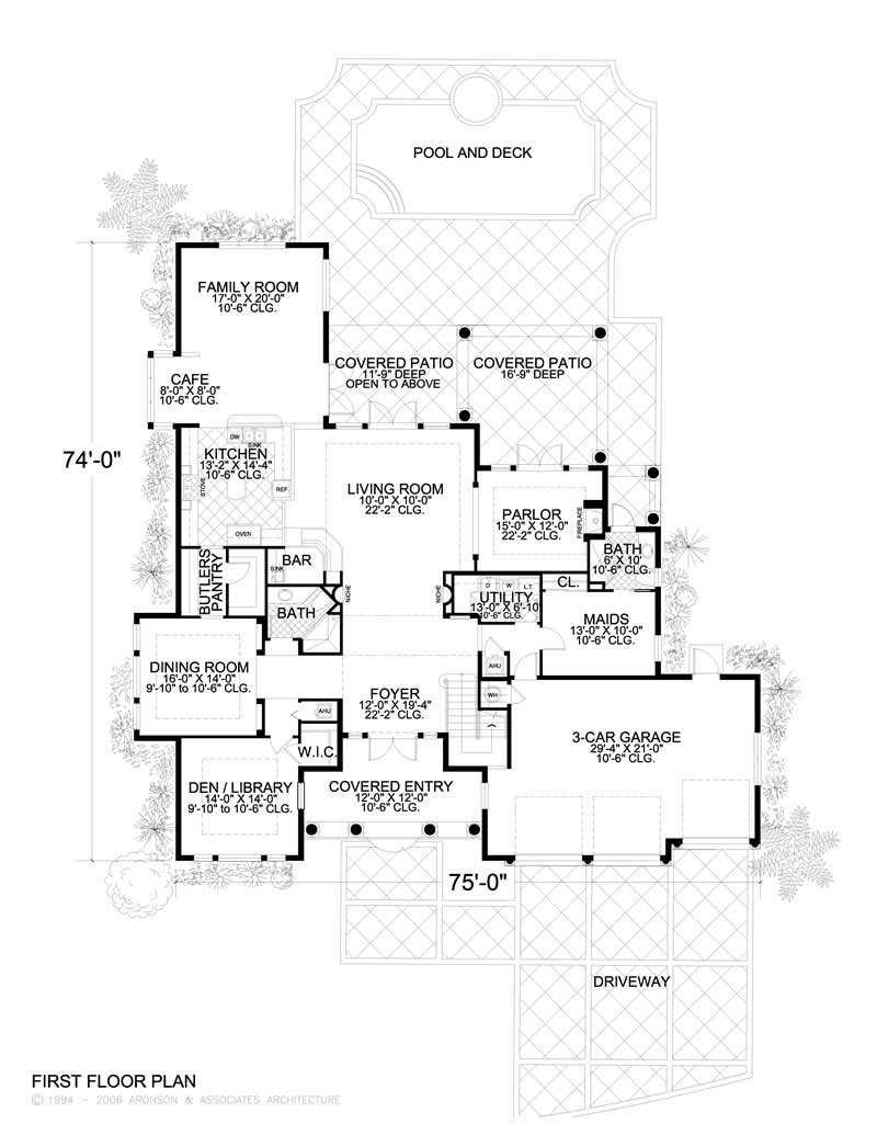 Floor Plan First Story of Mediterranean Plan #107-1006