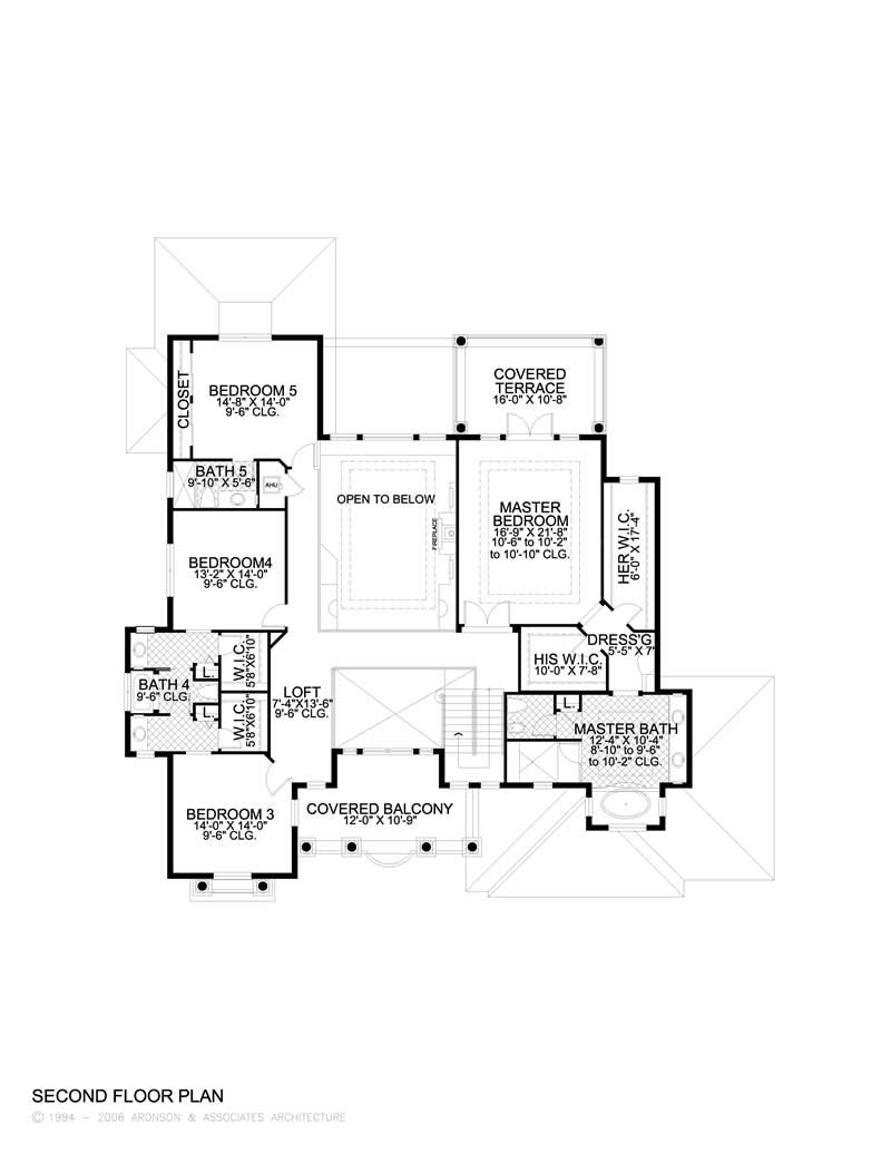 Floor Plan Second Story of Mediterranean Plan #107-1006
