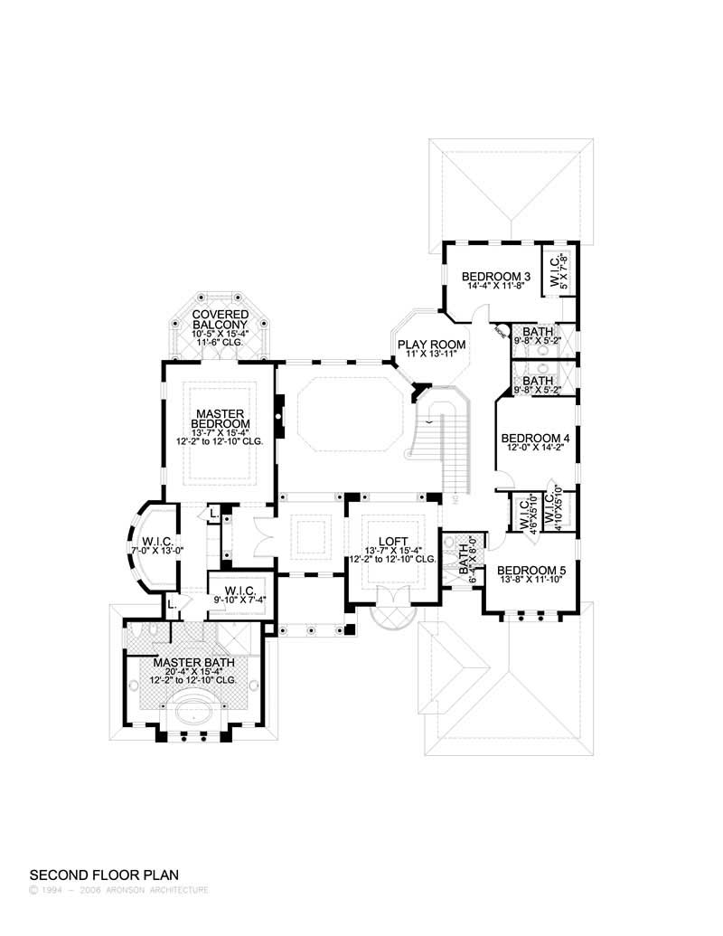 Floor Plan Second Story of Luxury Plan #107-1009