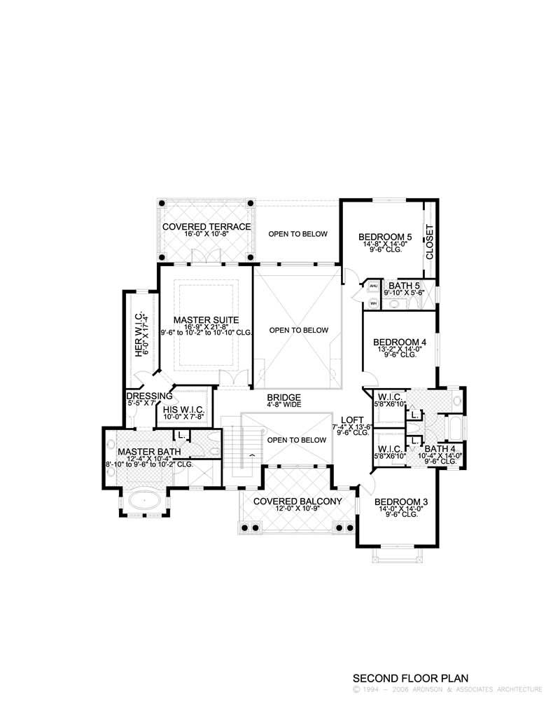 Floor Plan Second Story of Luxury Plan #107-1010