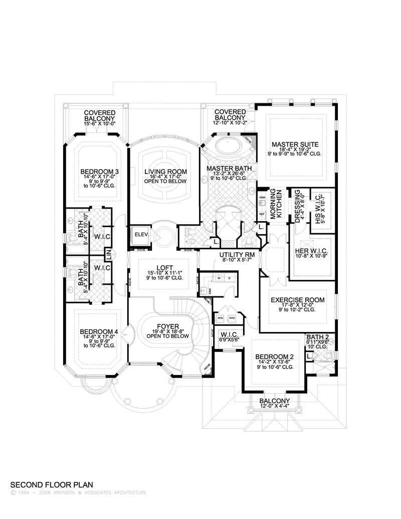 Floor Plan Second Story of Luxury Plan #107-1011