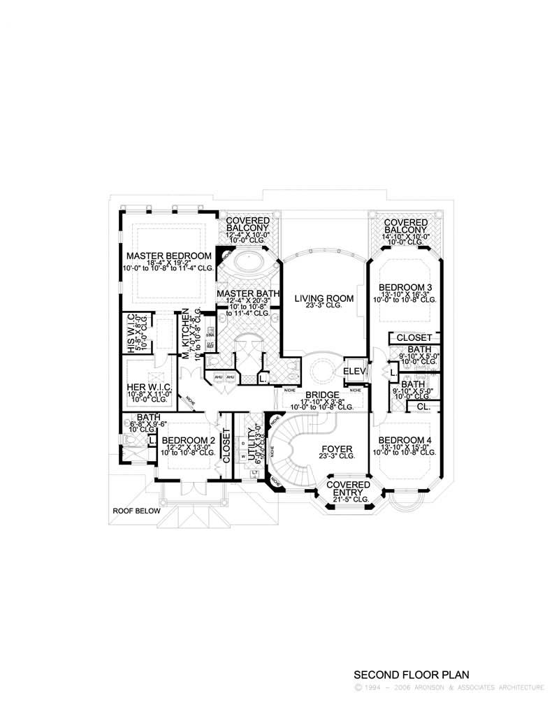 Floor Plan Second Story of Luxury Plan #107-1013