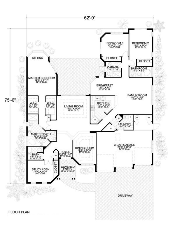 Floor Plan First Story of Mediterranean Plan #107-1017