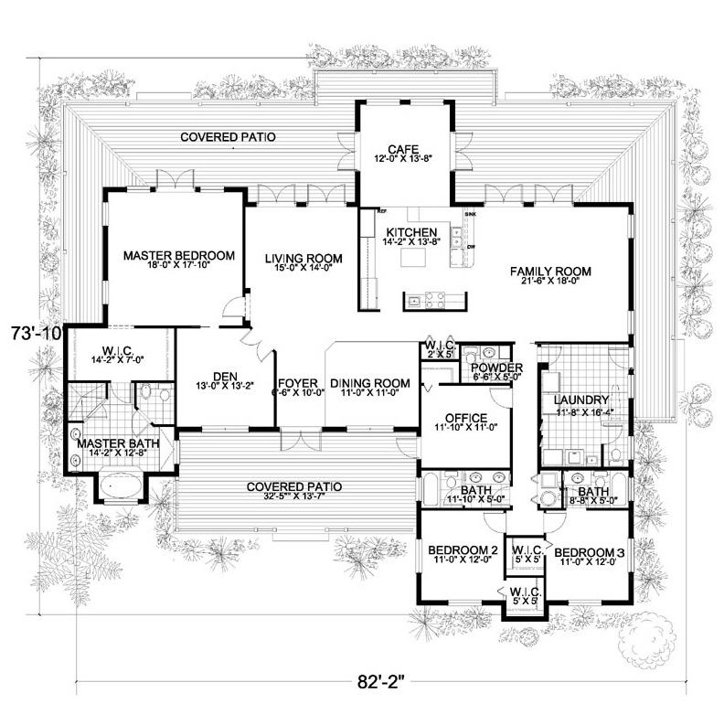Floor Plan First Story of Florida Style Plan #107-1019