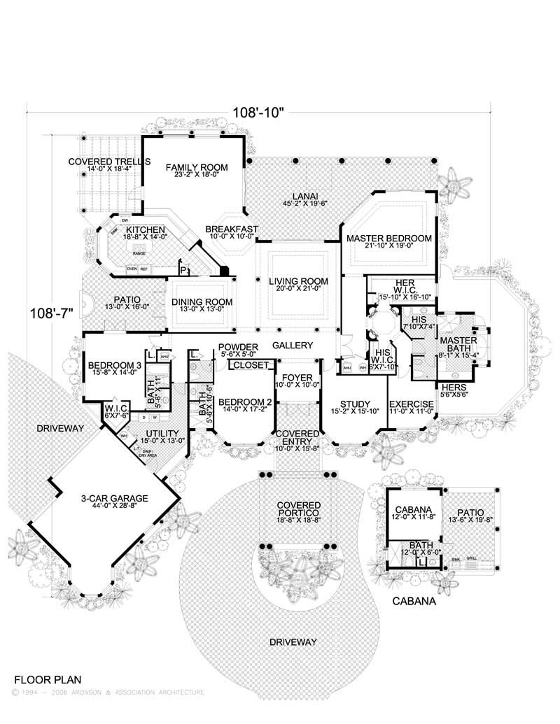 Floor Plan First Story of Mediterranean Plan #107-1021
