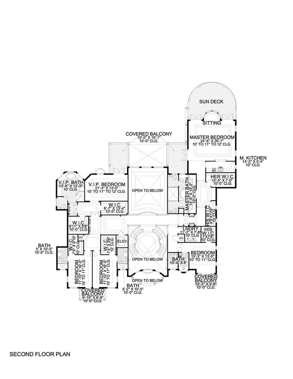 Floor Plan Second Story of Luxury Plan #107-1024