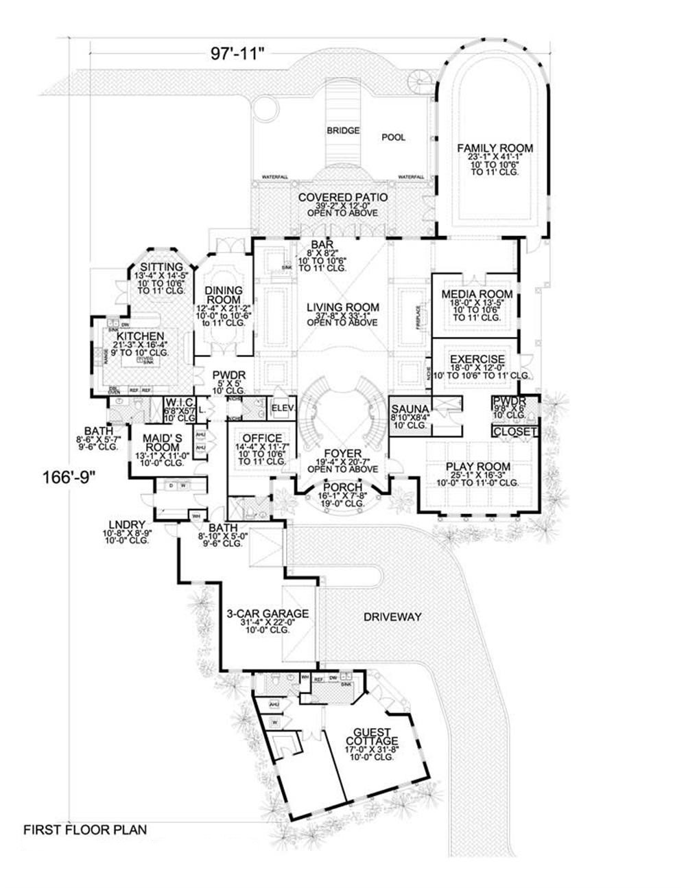 Floor Plan First Story of Luxury Plan #107-1024