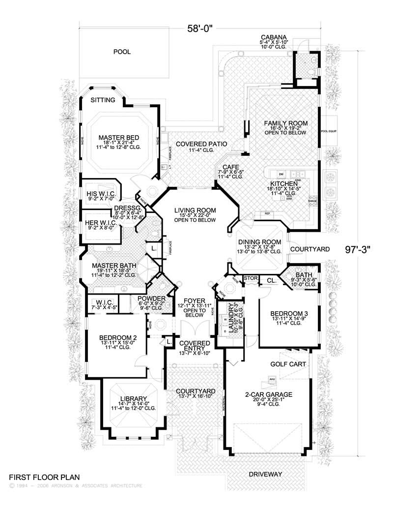 Floor Plan First Story of Mediterranean Plan #107-1025