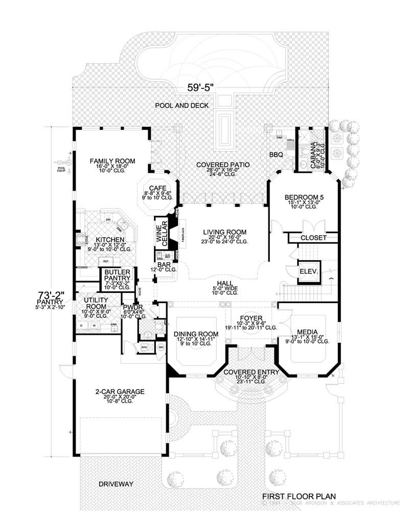 Floor Plan First Story of Mediterranean Plan #107-1026