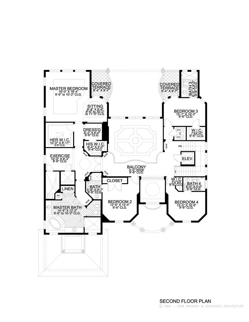 Floor Plan Second Story of Mediterranean Plan #107-1026