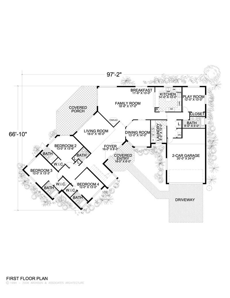 Floor Plan First Story of Mediterranean Plan #107-1027
