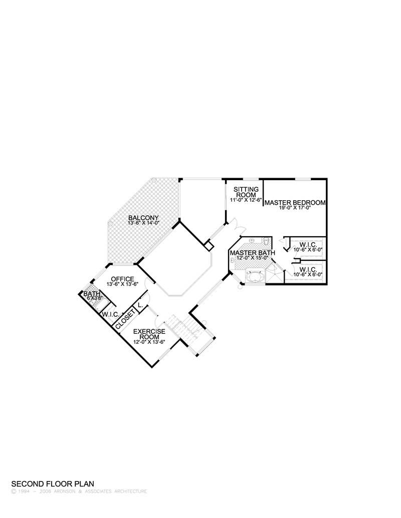 Floor Plan Second Story of Mediterranean Plan #107-1027