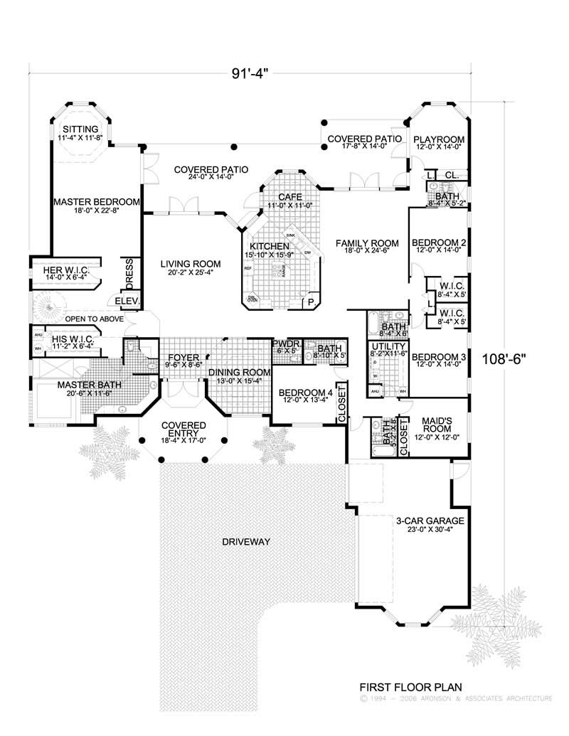 Floor Plan First Story of Luxury Plan #107-1028