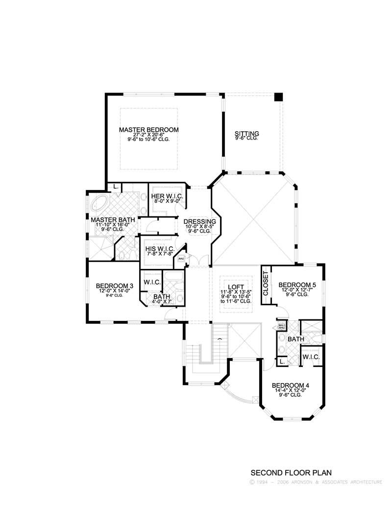 Floor Plan Second Story of Luxury Plan #107-1029