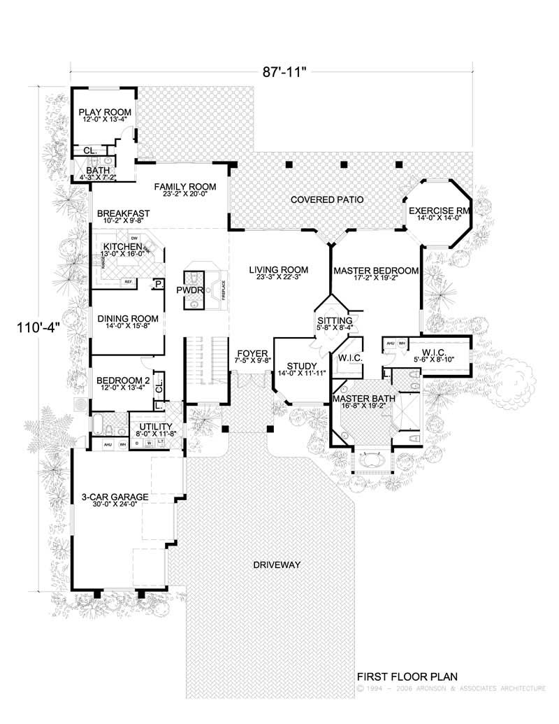 Floor Plan First Story of Mediterranean Plan #107-1030