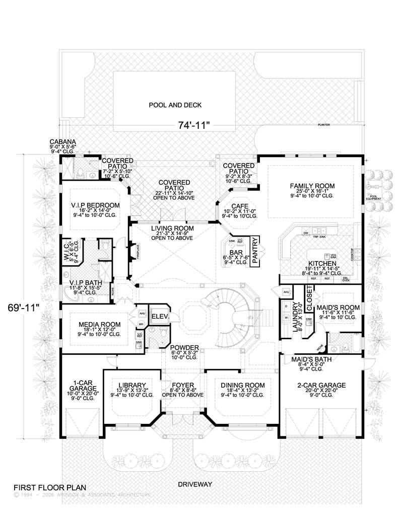 Floor Plan First Story of Luxury Plan #107-1031