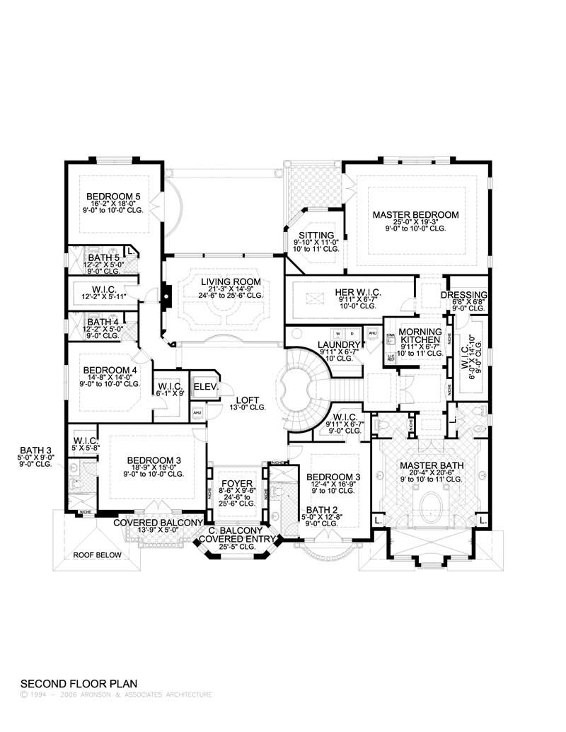 Floor Plan Second Story of Luxury Plan #107-1031
