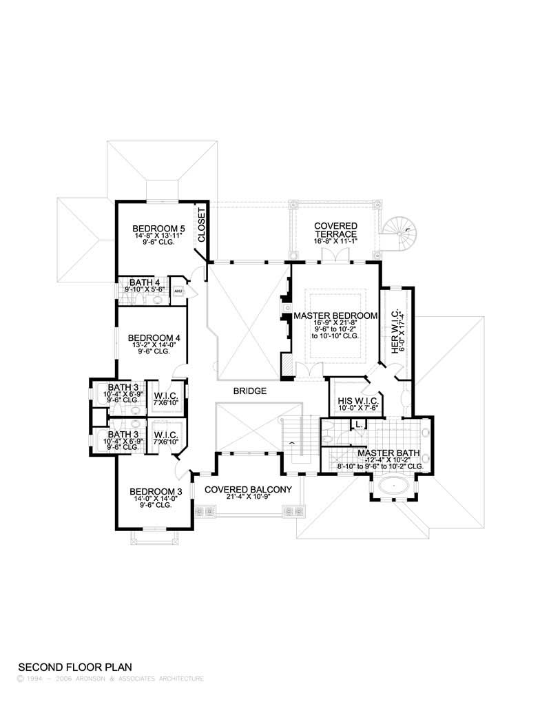 Floor Plan Second Story of Luxury Plan #107-1032