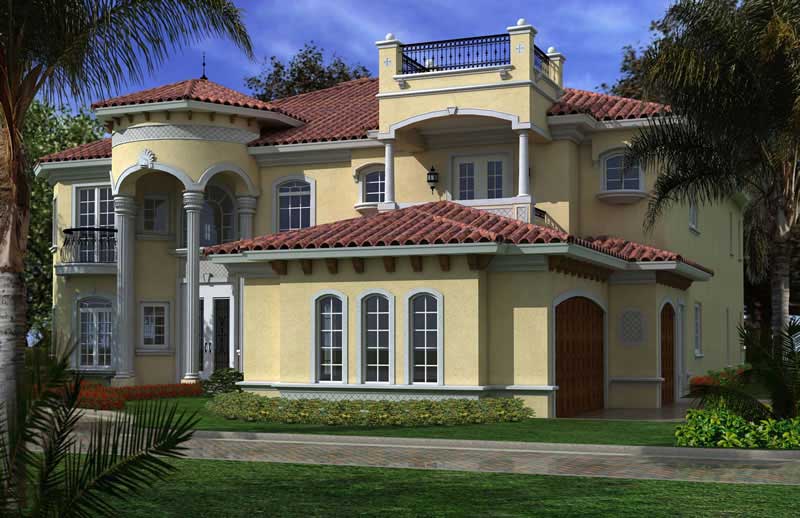 Home Plan Left Elevation of this 6-Bedroom,6784 Sq Ft Plan -107-1033