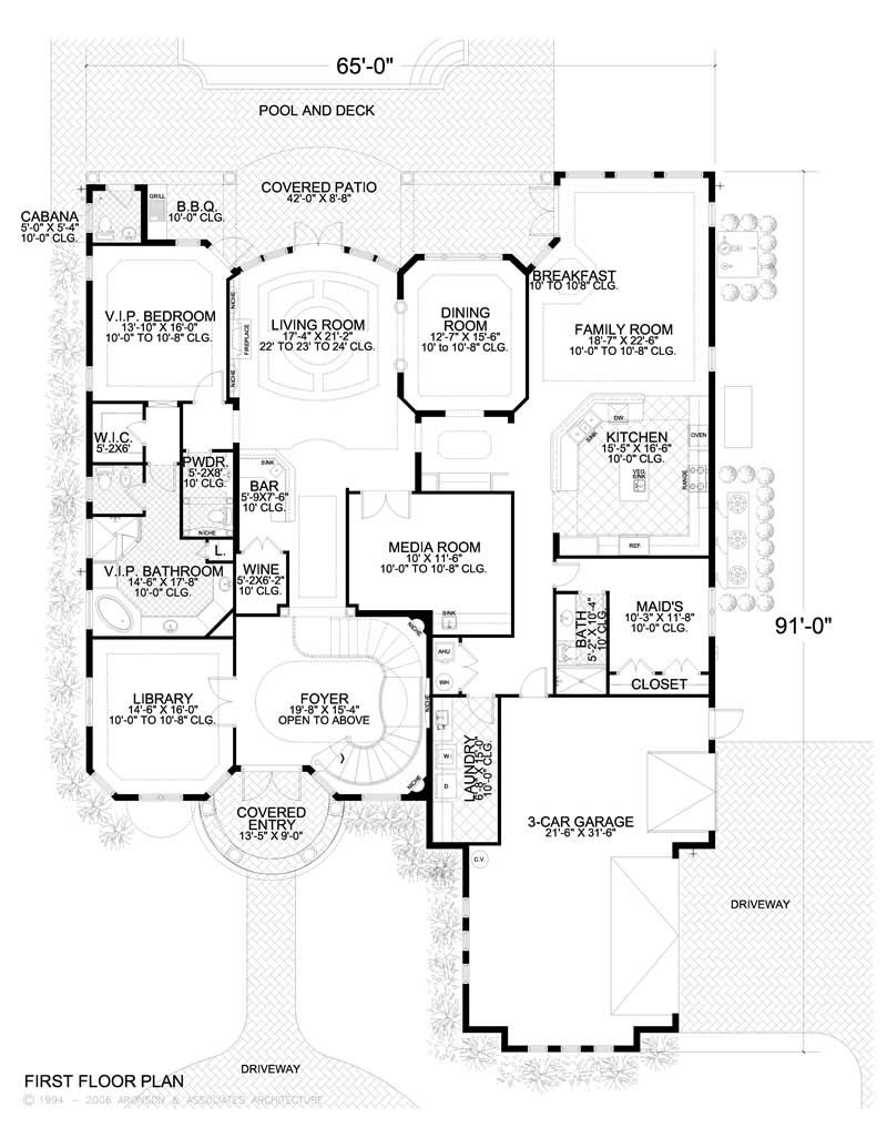 Floor Plan First Story of Luxury Plan #107-1033