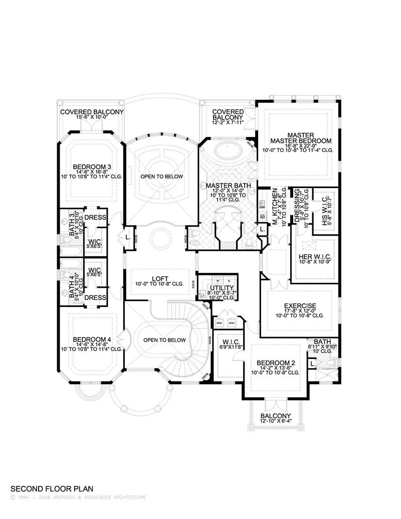 Floor Plan Second Story of Luxury Plan #107-1033