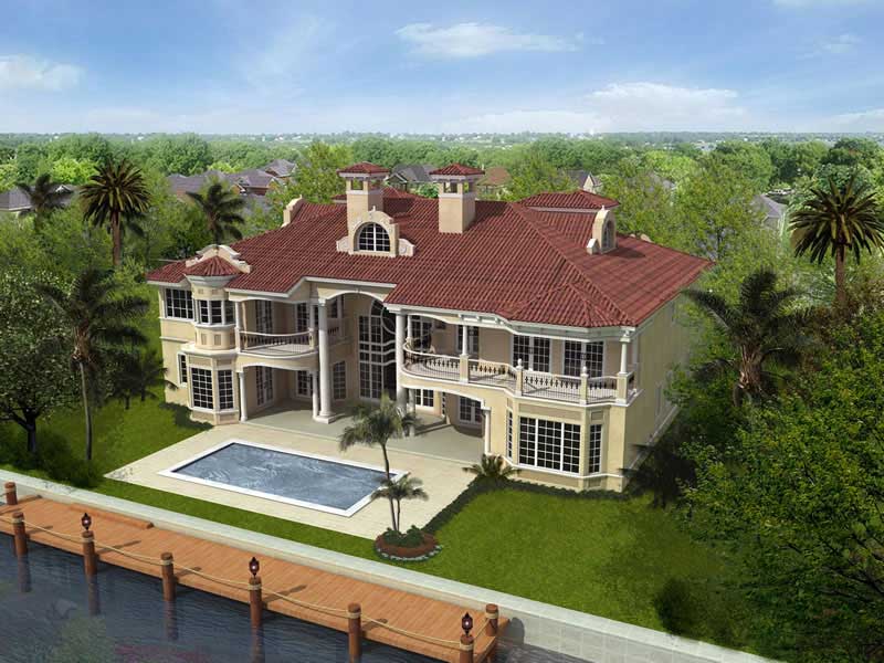 Home Plan Rear Elevation of this 6-Bedroom,8441 Sq Ft Plan -107-1035