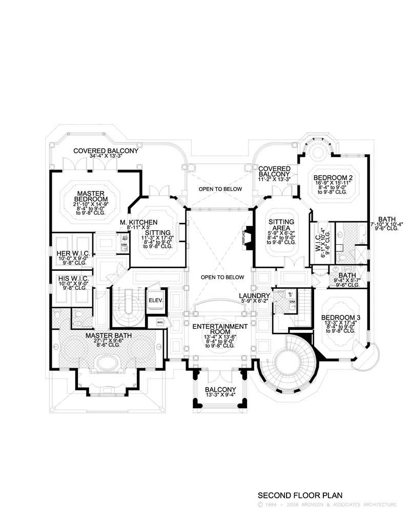 Floor Plan Second Story of Luxury Plan #107-1035