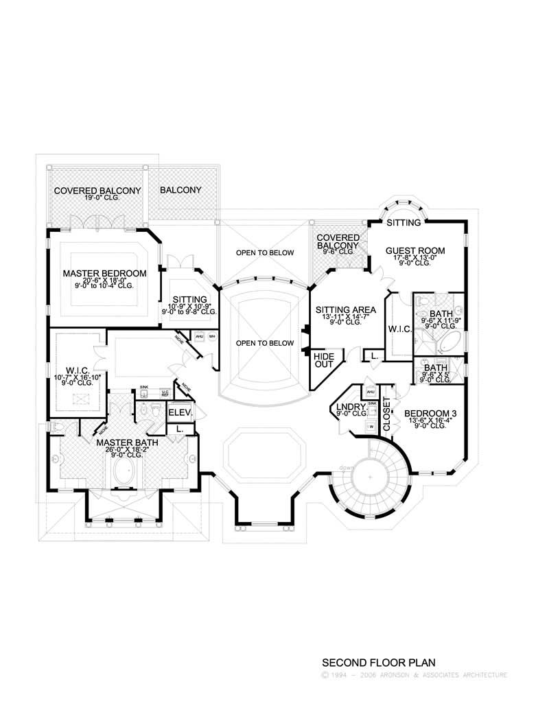 Floor Plan Second Story of Luxury Plan #107-1036
