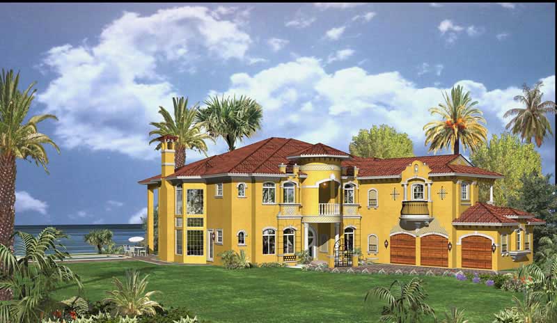 Home Plan Rear Elevation of this 6-Bedroom,6714 Sq Ft Plan -107-1037