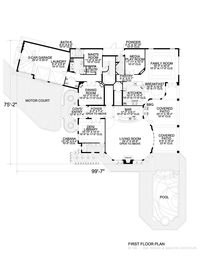 Floor Plan First Story of Luxury Plan #107-1037