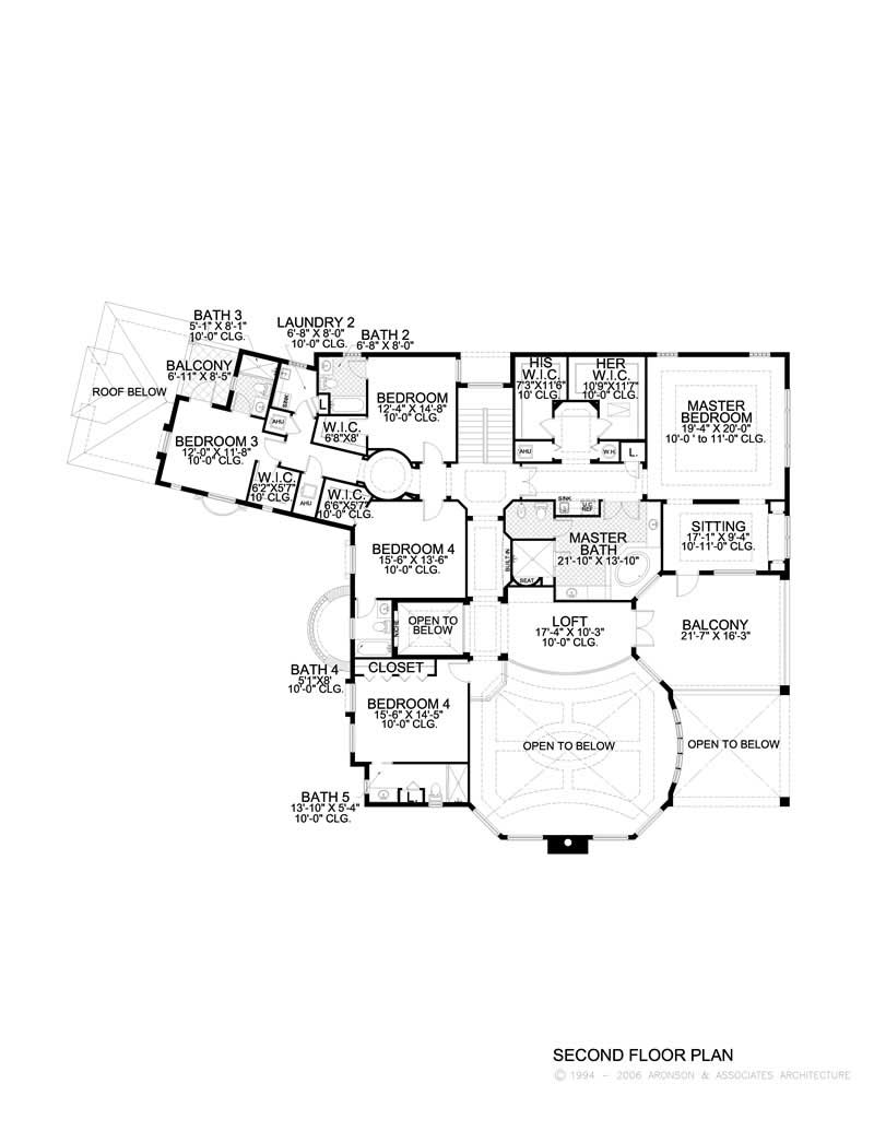 Floor Plan Second Story of Luxury Plan #107-1037