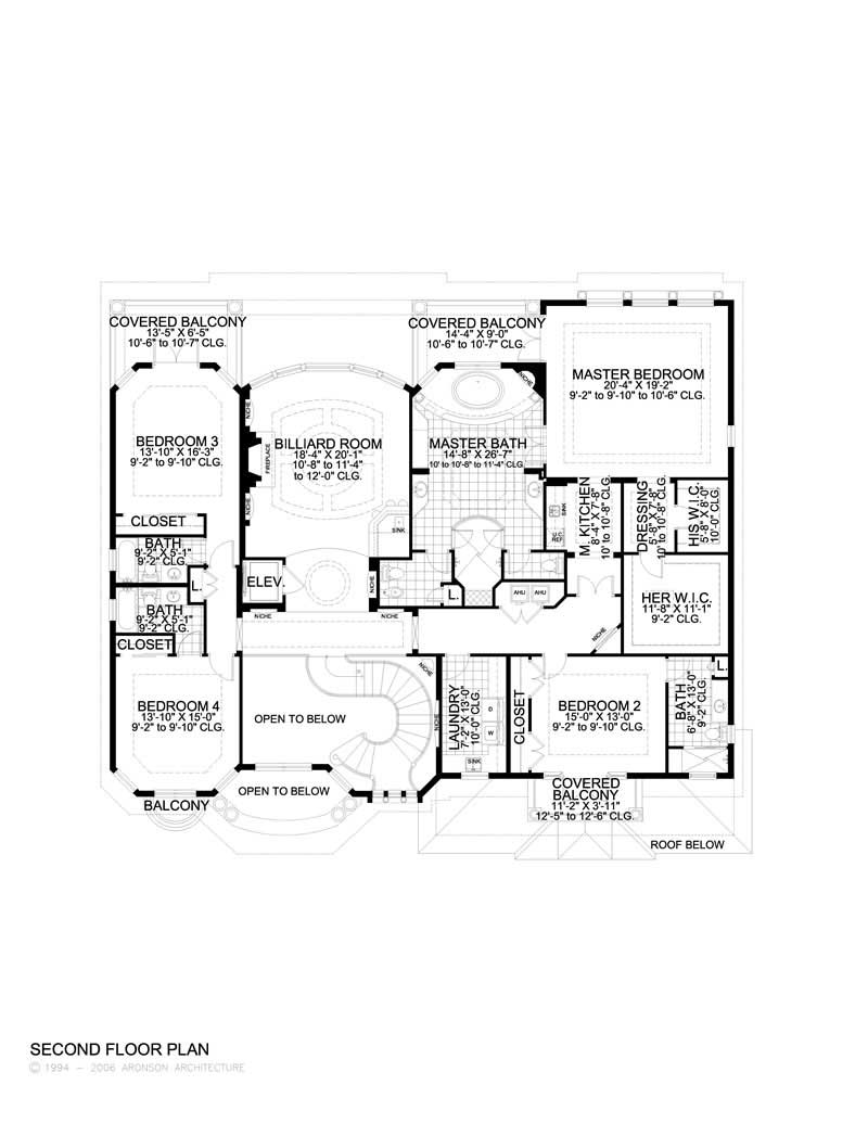 Floor Plan Second Story of Luxury Plan #107-1038